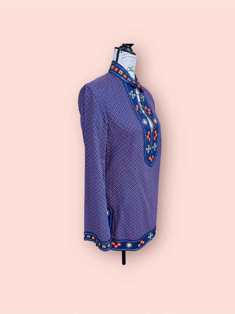 Tory Burch Purple Long-Sleeve Embellished Tunic Shirt - Picture 3 of 6